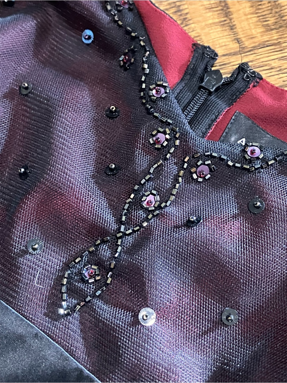 Adrianna Papell Black and Burgundy Embellished Prom Dress - Picture 4 of 9